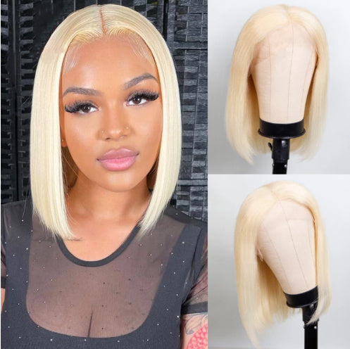 613 Blonde Bob Perruque Courte Droite Cheveux Humains Perruques Pour Femmes