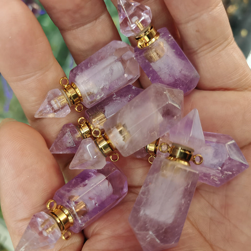 Pendentif chaîne bouteille de parfum en cristal naturel