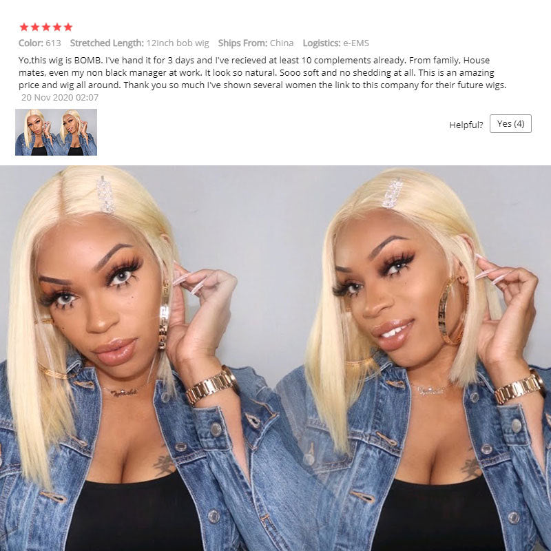 613 Blonde Bob Perruque Courte Droite Cheveux Humains Perruques Pour Femmes