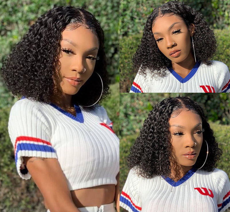 Kinky Curly Short Bob Dentelle Front Perruque de cheveux humains