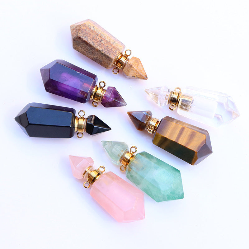 Pendentif chaîne bouteille de parfum en cristal naturel