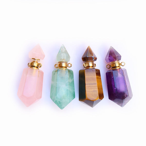 Pendentif chaîne bouteille de parfum en cristal naturel