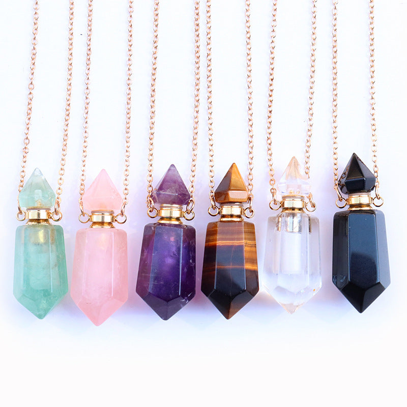 Pendentif chaîne bouteille de parfum en cristal naturel