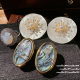Cube Sucre Gem Véritable Chanvre Gris Perle Boucles d’Oreilles Abalone Fritillary