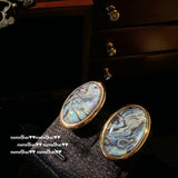 Cube Sucre Gem Véritable Chanvre Gris Perle Boucles d’Oreilles Abalone Fritillary