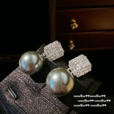 Cube Sucre Gem Véritable Chanvre Gris Perle Boucles d’Oreilles Abalone Fritillary