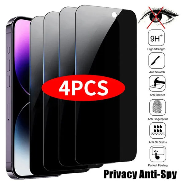 Protecteur d'écran  pour iPhone, verre anti-espion pour iPhone 14 Pro Max, 16 Pro, 13, 15, 12, 11 Pro Max, 13 Mini, verre guatémaltèque, 4 pièces