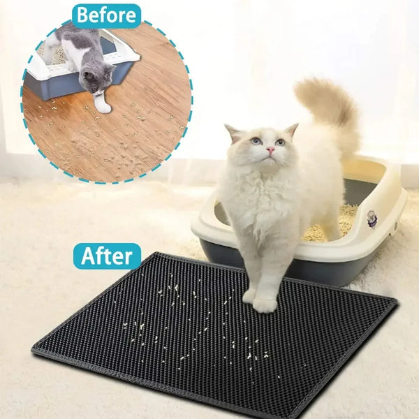 Tapis de litière pour chats, Double couche EVA, grand trou, anti-dérapant