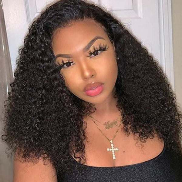 Kinky Curly Short Bob Dentelle Front Perruque de cheveux humains