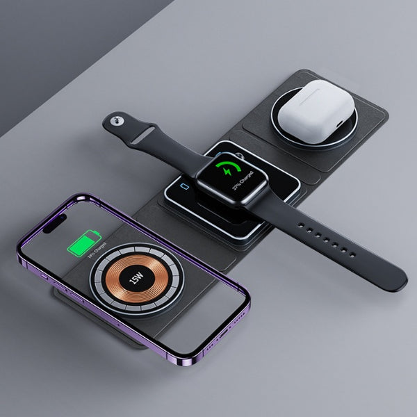 Station de Charge Magnétique Pliable 3-en-1 pour iPhone et AirPods
